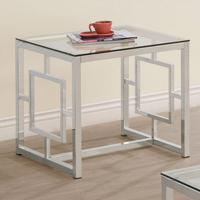 Merced Square Glass Top Side End Table Nickel - Walo Furniture 