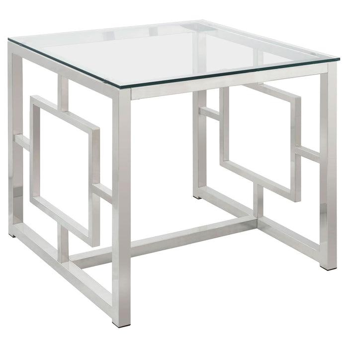 Merced Square Glass Top Side End Table Nickel - Walo Furniture 