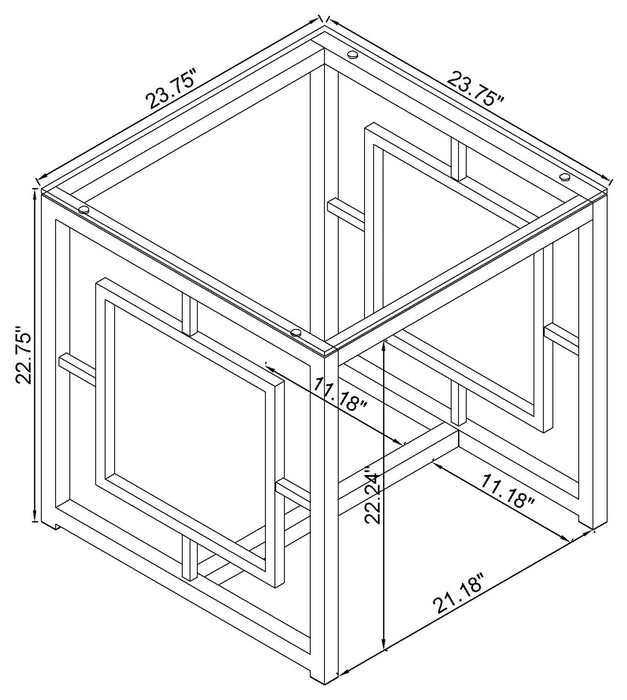 Merced Square Glass Top Side End Table Nickel - Walo Furniture 