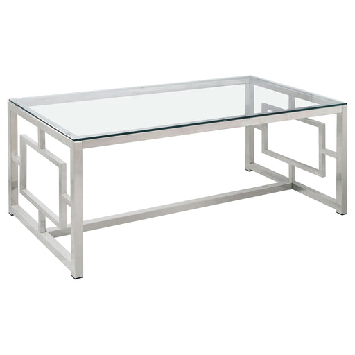 Merced Rectangular Glass Top Coffee Table Nickel - Walo Furniture 