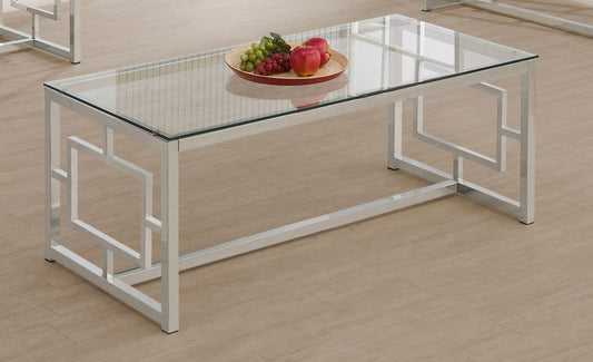 Merced Rectangular Glass Top Coffee Table Nickel - Walo Furniture 