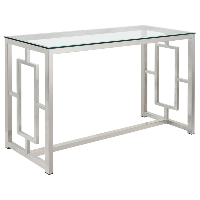 Merced Glass Top Metal Entryway Sofa Console Table Nickel - Walo Furniture 