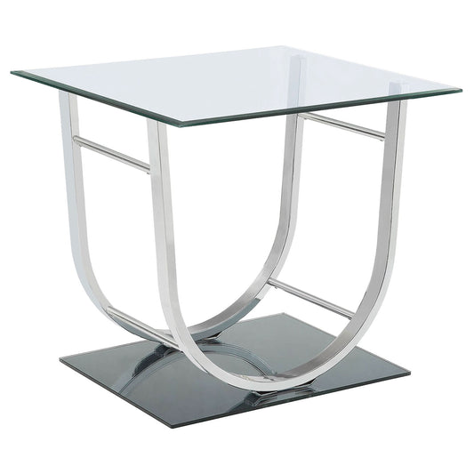 Danville Square U-Shaped Glass Top Side End Table Chrome - Walo Furniture 