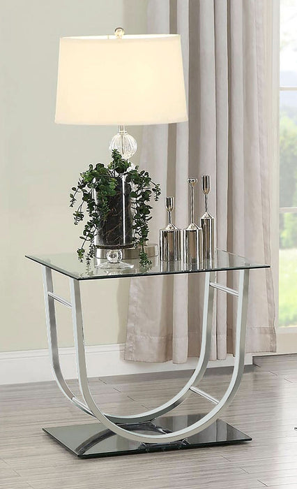 Danville Square U-Shaped Glass Top Side End Table Chrome - Walo Furniture 