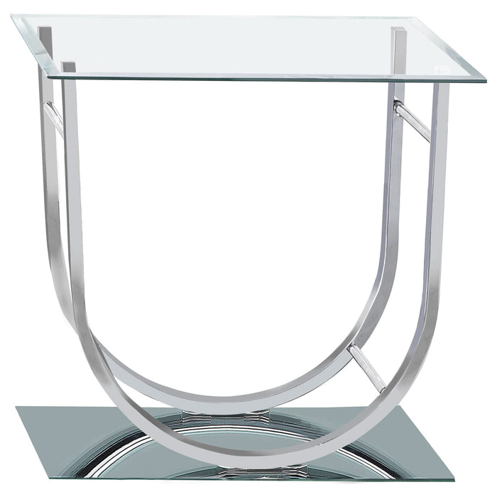 Danville Square U-Shaped Glass Top Side End Table Chrome - Walo Furniture 