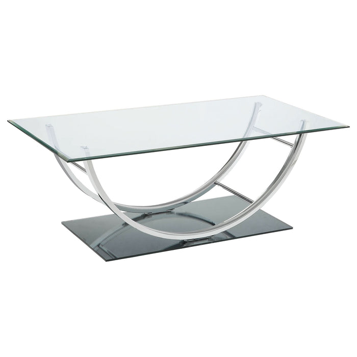 Danville Rectangular U-Shaped Glass Top Coffee Table Chrome - Walo Furniture 