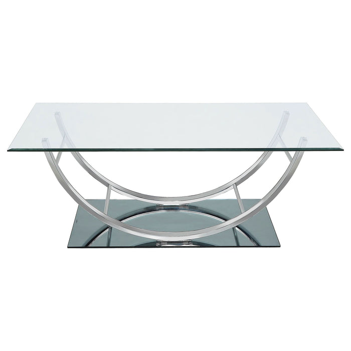 Danville Rectangular U-Shaped Glass Top Coffee Table Chrome - Walo Furniture 