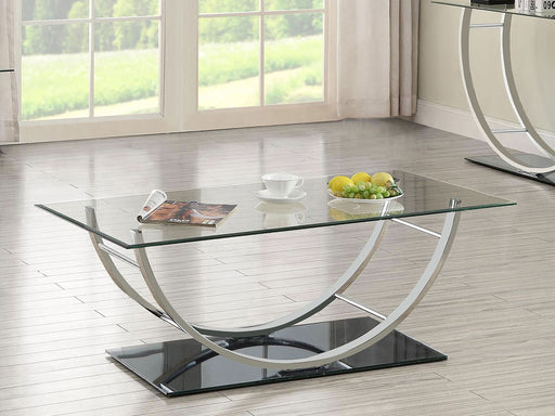 Danville Rectangular U-Shaped Glass Top Coffee Table Chrome - Walo Furniture 