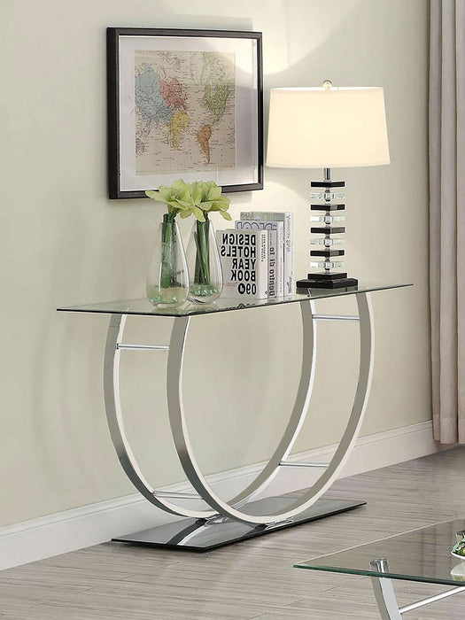 Danville U-shaped Glass Top Entryway Console Table Chrome - Walo Furniture 