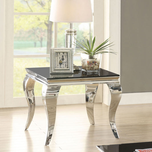 Carone Square Glass Top End Side Table Black and Chrome - Walo Furniture 