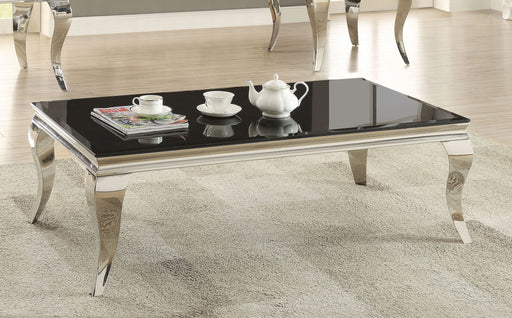 Carone Rectangular Glass Top Coffee Table Black and Chrome - Walo Furniture 