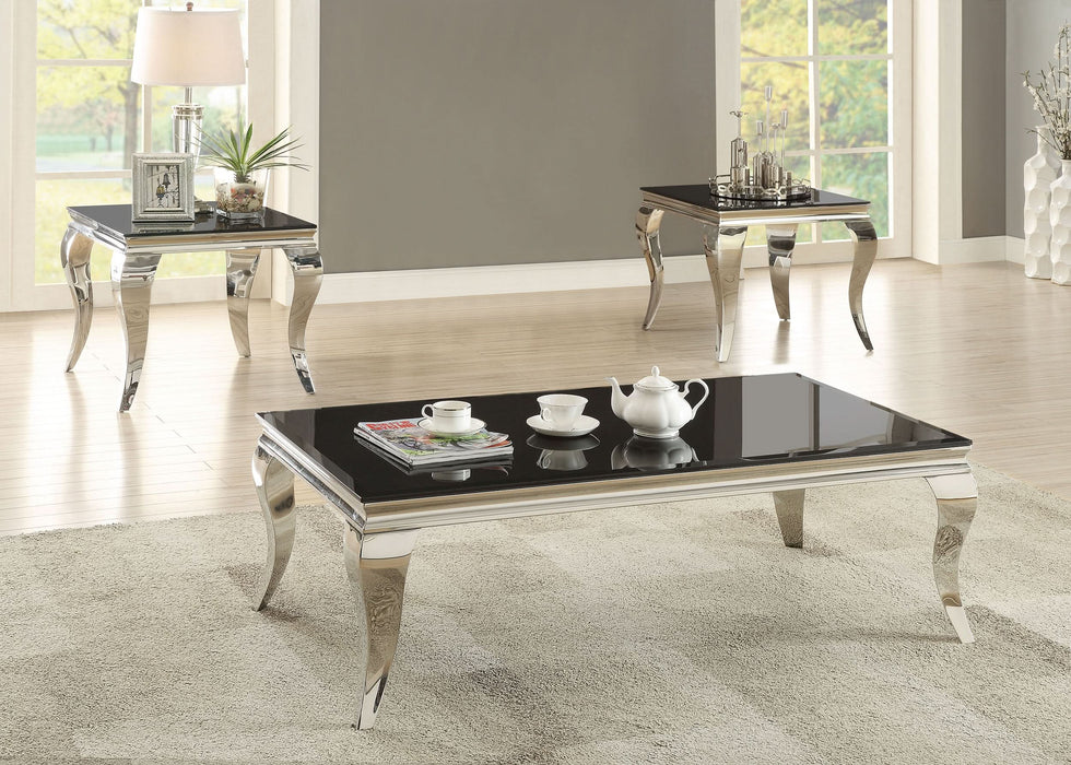 Carone Rectangular Glass Top Coffee Table Black and Chrome - Walo Furniture 