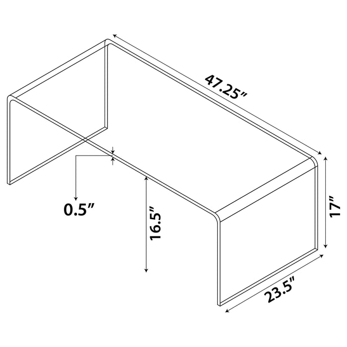 Ripley Rectangular Tempered Bent Glass Coffee Table Clear - Walo Furniture 