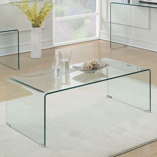 Ripley Rectangular Tempered Bent Glass Coffee Table Clear - Walo Furniture 