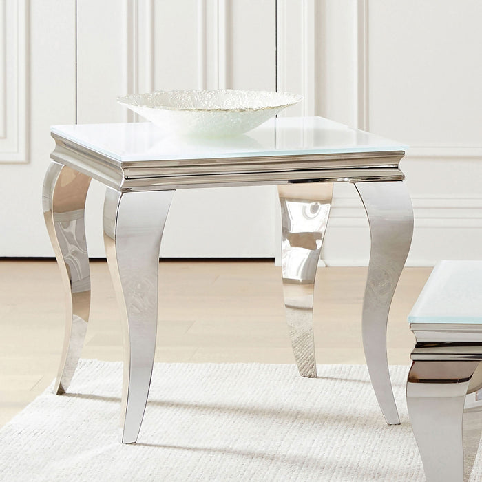 Carone Square Glass Top End Side Table White and Chrome