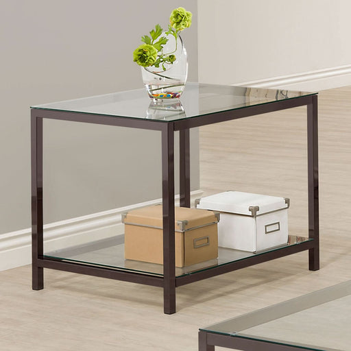 Trini 1-shelf Glass Top Side End Table Black Nickel - Walo Furniture 