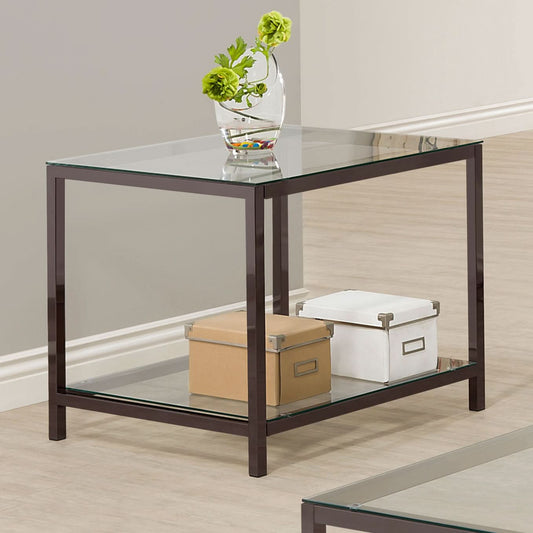 Trini 1-shelf Glass Top Side End Table Black Nickel - Walo Furniture 