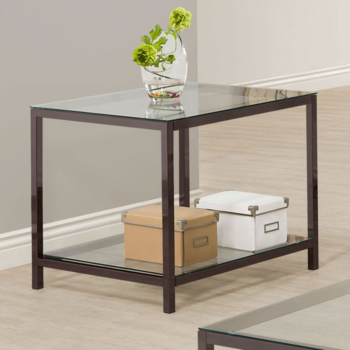 Trini 1-shelf Glass Top Side End Table Black Nickel - Walo Furniture 