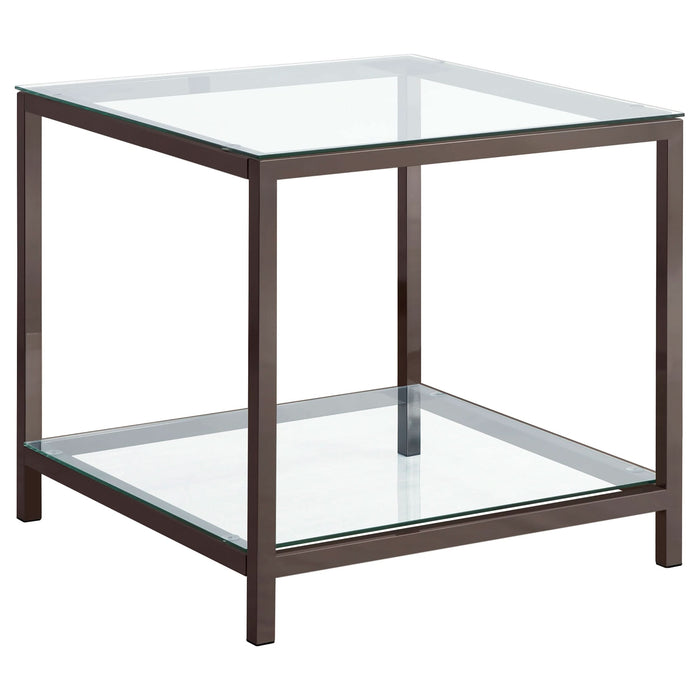 Trini 1-shelf Glass Top Side End Table Black Nickel - Walo Furniture 