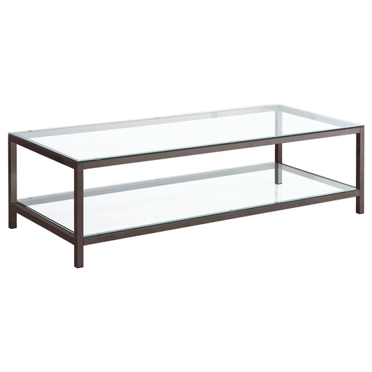 Trini 1-shelf Glass Top Coffee Table Black Nickel - Walo Furniture 