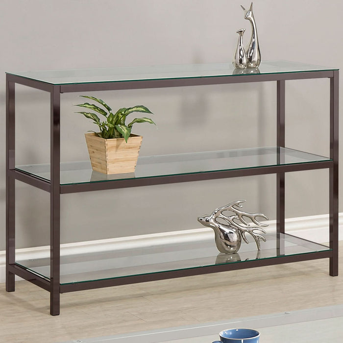 Trini 2-shelf Glass Top Entryway Console Table Black Nickel - Walo Furniture 