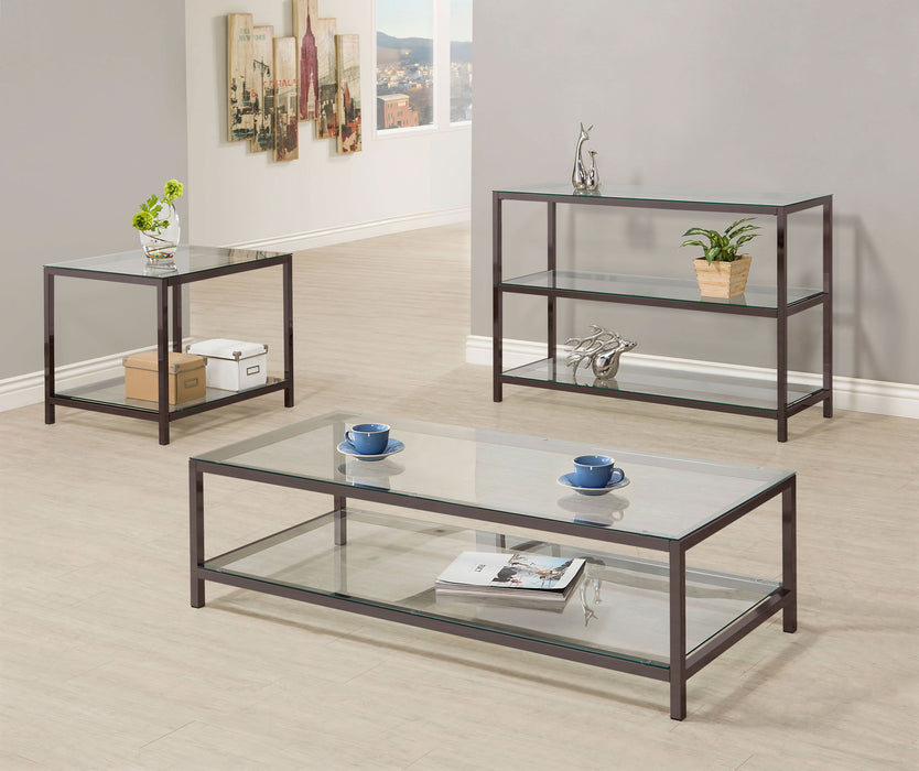 Trini 2-shelf Glass Top Entryway Console Table Black Nickel - Walo Furniture 