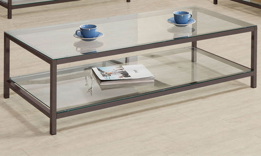 Trini 1-shelf Glass Top Coffee Table Black Nickel - Walo Furniture 