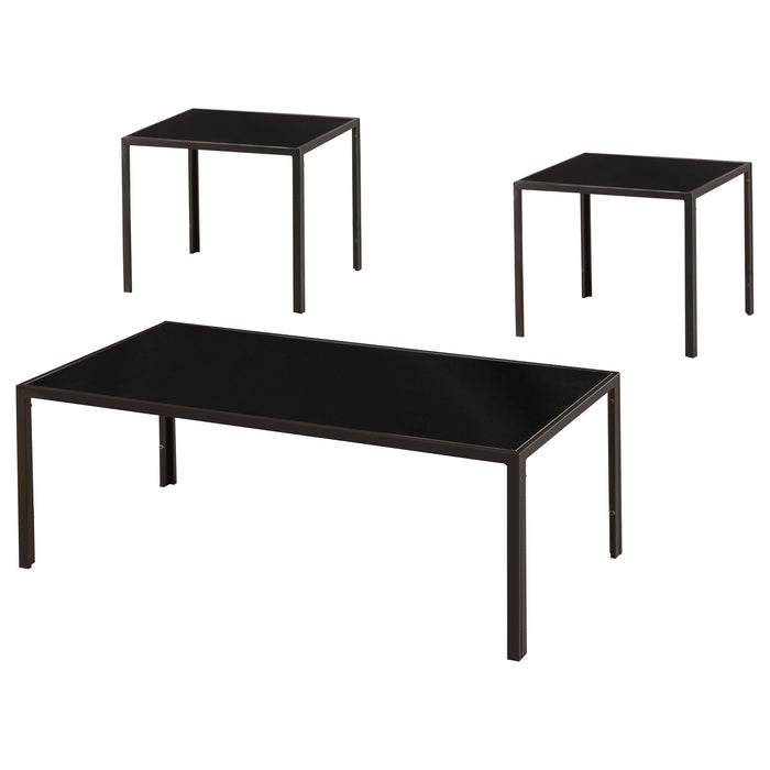 Brock Rectangular Glass Top Coffee Table Set Black - Walo Furniture 