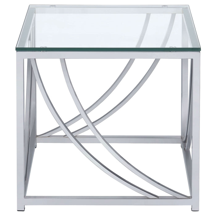 Lille Square Glass Top Side End Table Chrome - Walo Furniture 