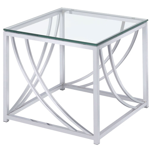 Lille Square Glass Top Side End Table Chrome - Walo Furniture 