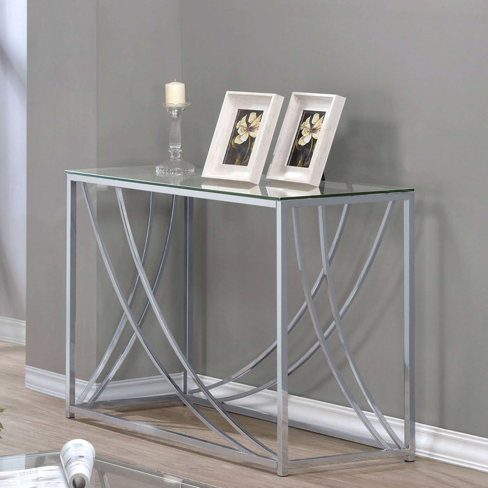 Lille Glass Top Entryway Sofa Console Table Accents Chrome - Walo Furniture 