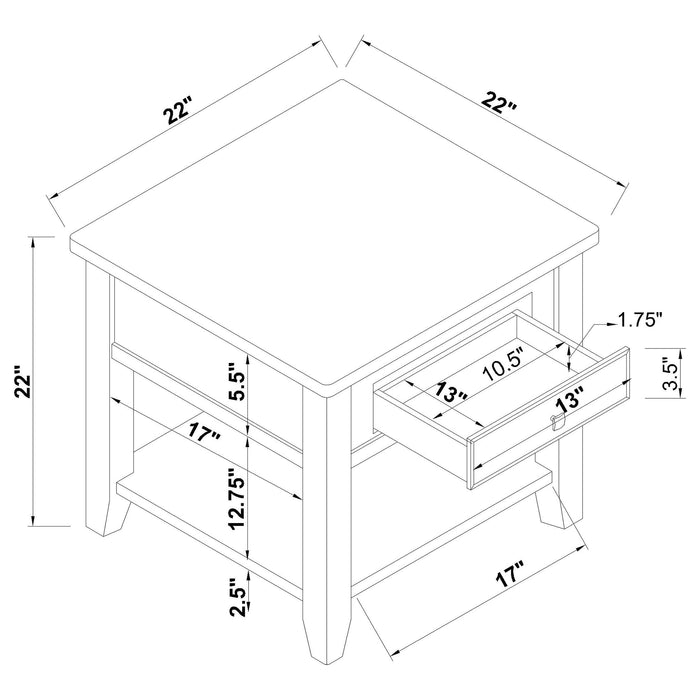 Bradford 1-drawer Square Wood End Table Walnut - Walo Furniture 