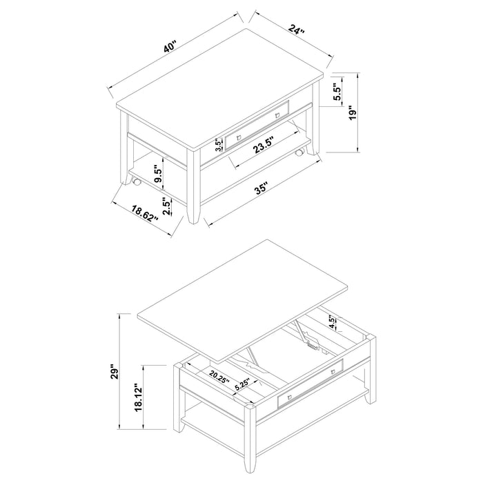 Bradford Rectangular Wood Lift Top Coffee Table Walnut - Walo Furniture 