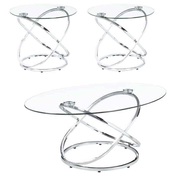 Warren 3-piece Oval Glass Top Coffee Table Set Chrome - Walo Furniture 