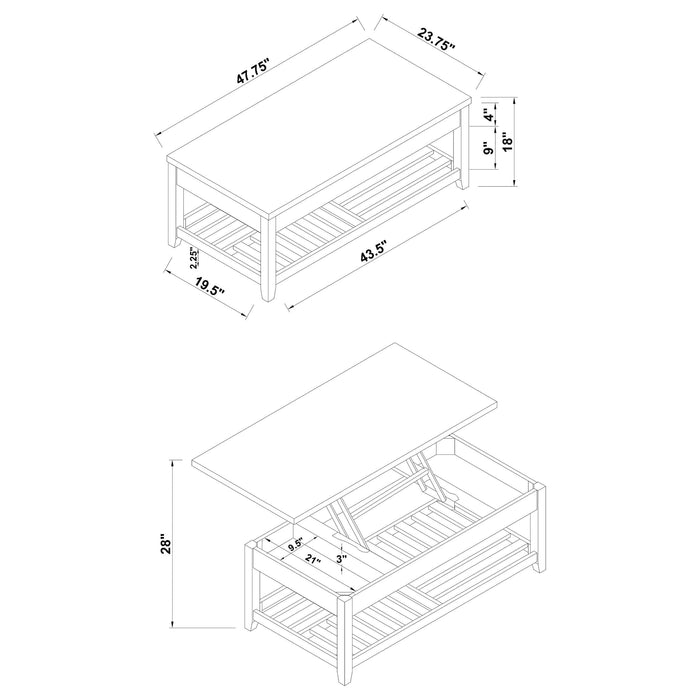 Cliffview Rectangular Wood Lift Top Coffee Table Grey - Walo Furniture 