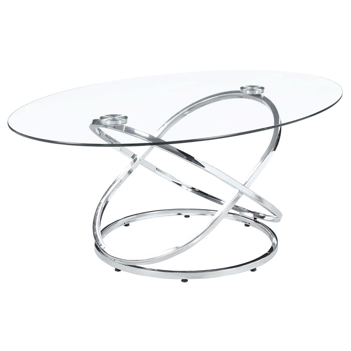 Warren 3-piece Oval Glass Top Coffee Table Set Chrome - Walo Furniture 