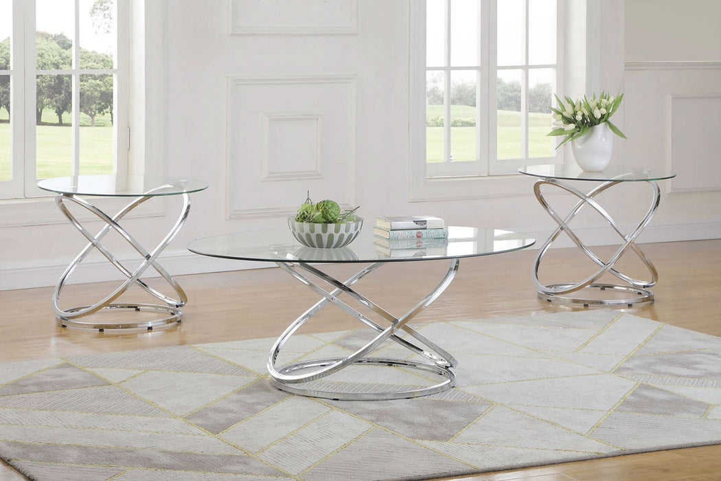 Warren 3-piece Oval Glass Top Coffee Table Set Chrome - Walo Furniture 