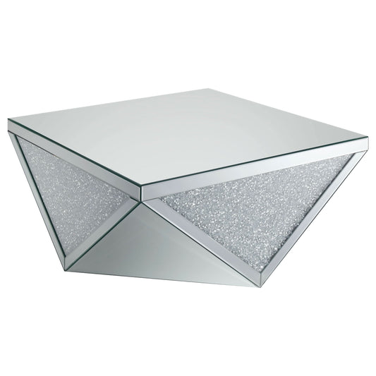 Amore Square Mirrored Acrylic Crystal Coffee Table Silver - Walo Furniture 