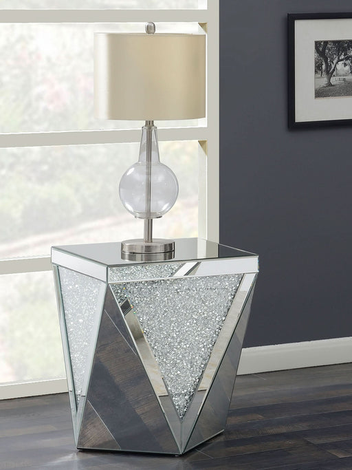 Amore Square Mirrored Acrylic Crystal Side End Table Silver - Walo Furniture 