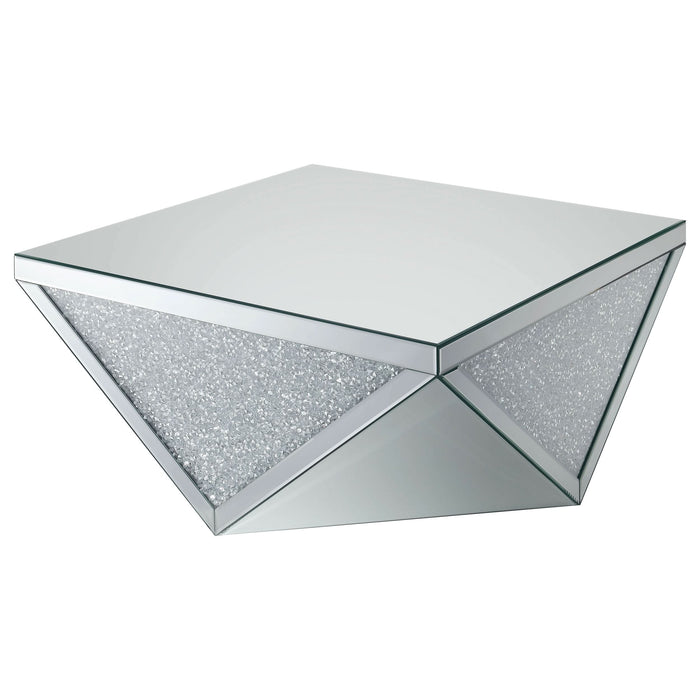 Amore Square Mirrored Acrylic Crystal Coffee Table Silver - Walo Furniture 