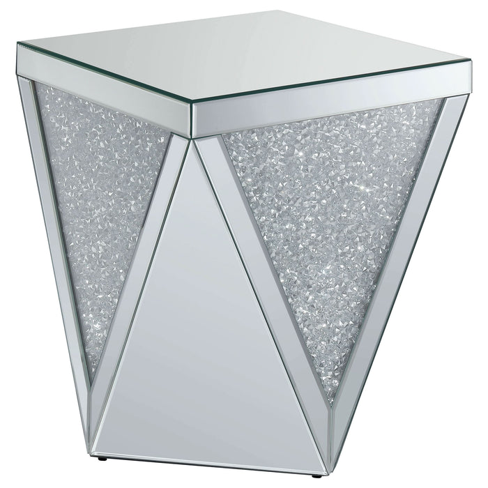 Amore Square Mirrored Acrylic Crystal Side End Table Silver - Walo Furniture 