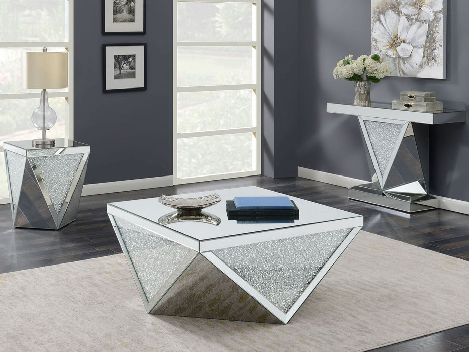 Amore Square Mirrored Acrylic Crystal Side End Table Silver - Walo Furniture 