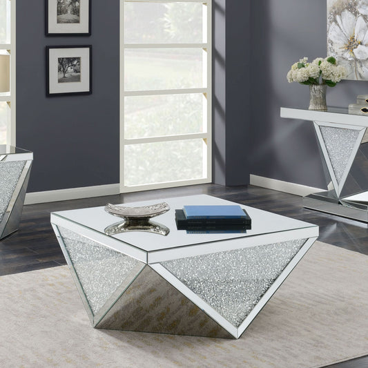 Amore Square Mirrored Acrylic Crystal Coffee Table Silver - Walo Furniture 