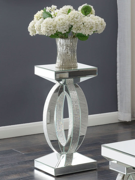 Amalia Square Mirrored Acrylic Crystal Side End Table Silver - Walo Furniture 