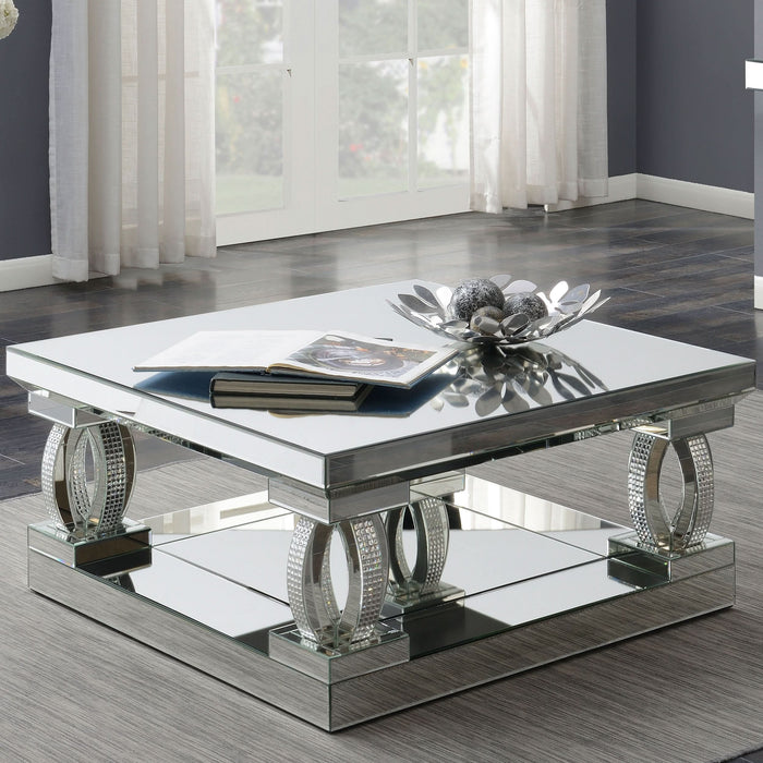 Amalia Square Mirrored Acrylic Crystal Coffee Table Silver - Walo Furniture 