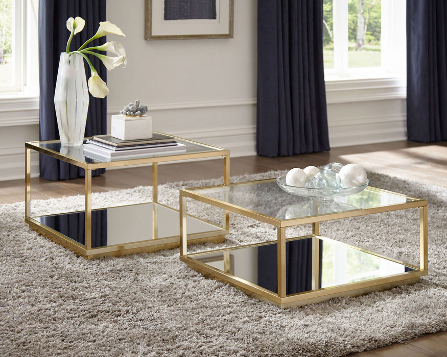 Renee 2-piece Square Coffee Table Set Rose Brass - Walo Furniture 