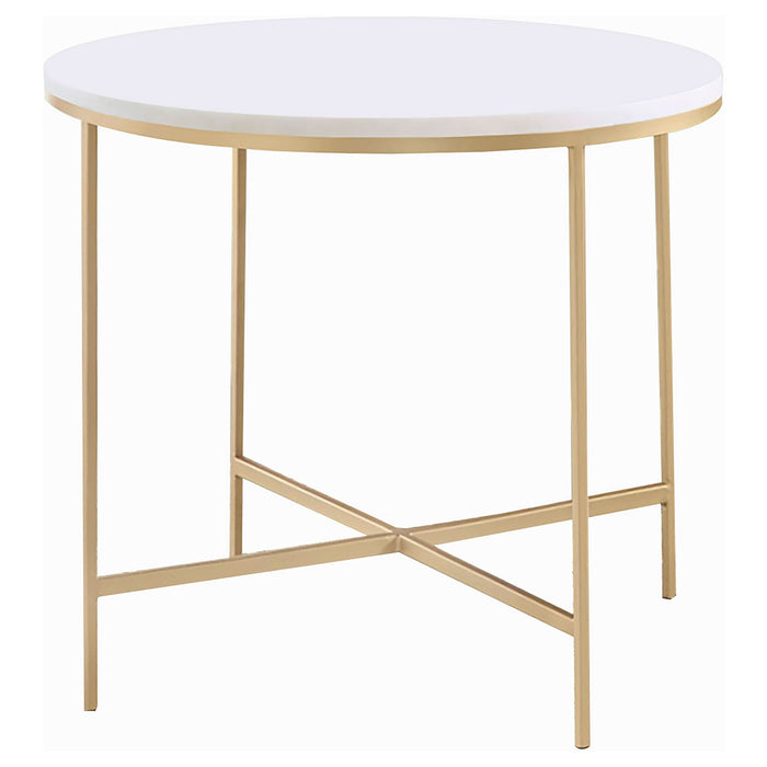 Ellison Round Marble Top Side End Table White and Gold