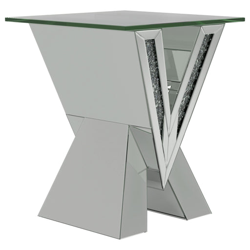 Taffeta Glass Top Mirrored Acrylic End Table Silver - Walo Furniture 