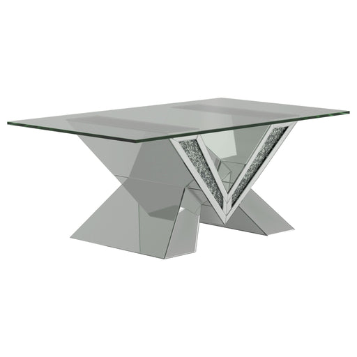 Taffeta Glass Top Mirrored Acrylic Coffee Table Silver - Walo Furniture 