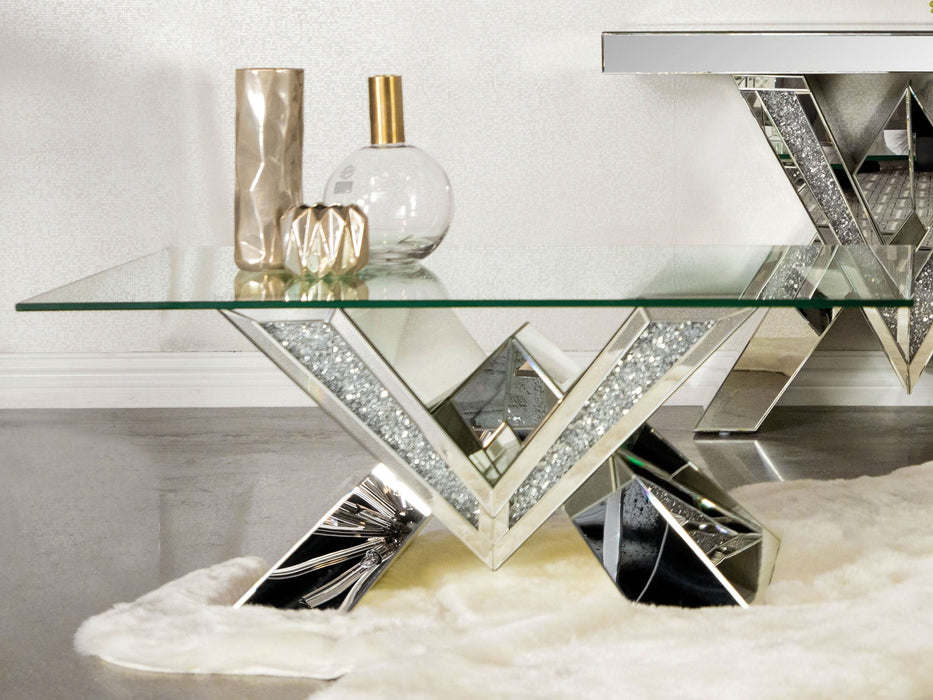 Taffeta Glass Top Mirrored Acrylic Coffee Table Silver - Walo Furniture 